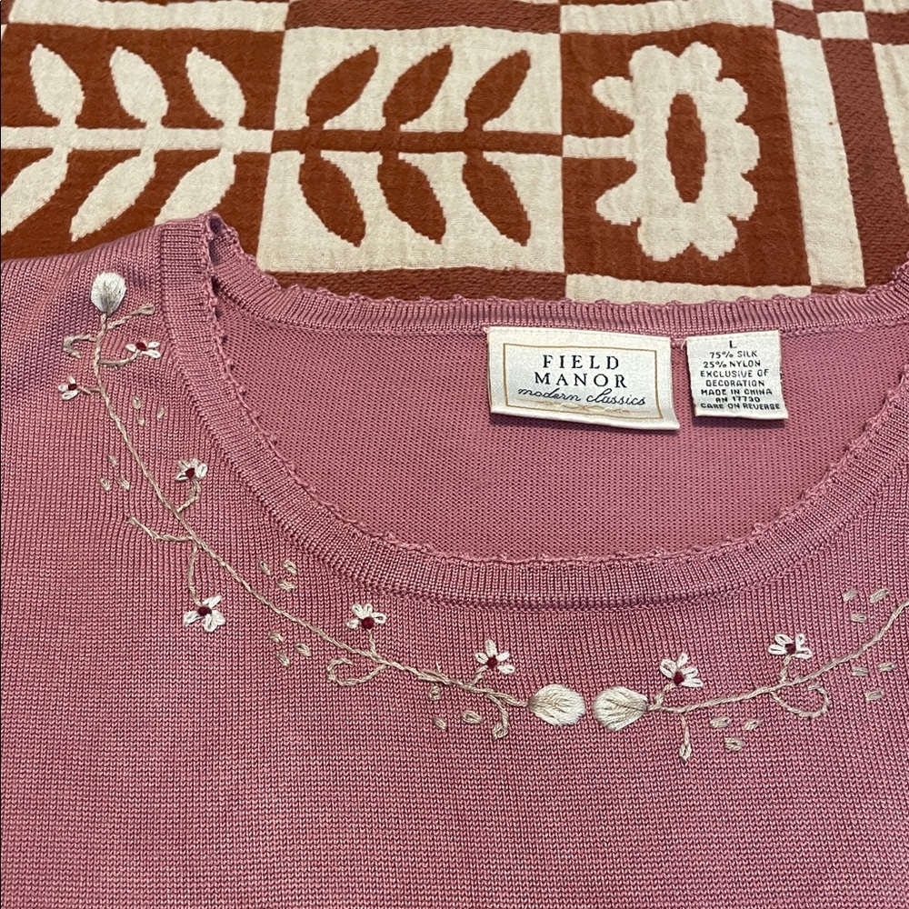 Vintage Silk Tank Top with Floral Embroidery